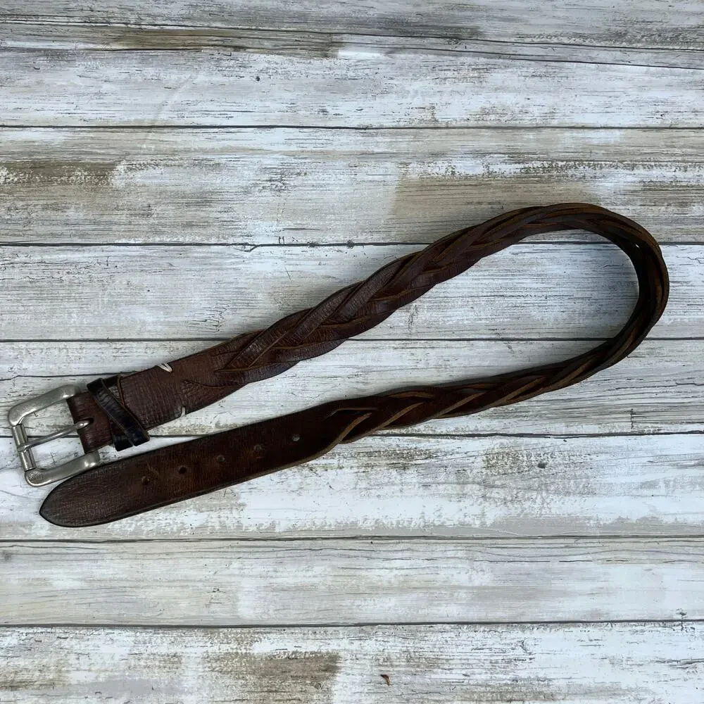 Timberland Western Belt Braided Leather‎ Womens Chunky Small Brown Boho Outdoor
